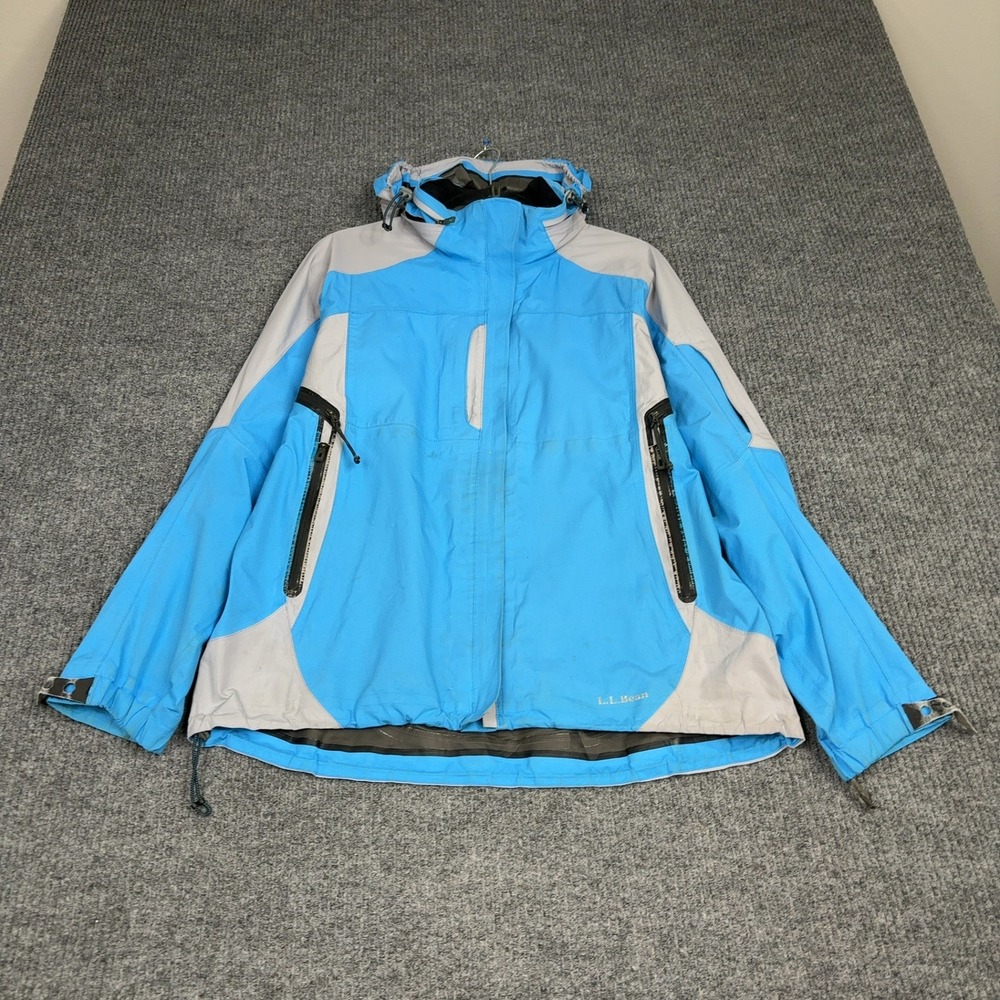 L.L. Bean Jacket Womens M Blue Waterproof Hooded Shell Colorblock Technical